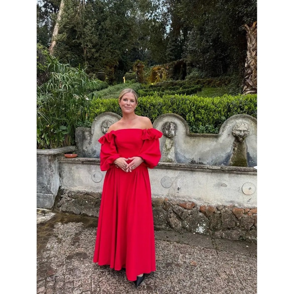 Zac Posen Red Off The Shoulder Puff Sleeve Maxi Dress Size 2 - Picture 2 of 13